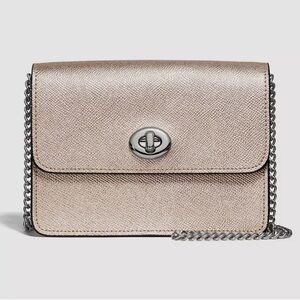 COACH Bowery Shimmery Metallic Glitter-Grain Leather Evening Bag - Platinum